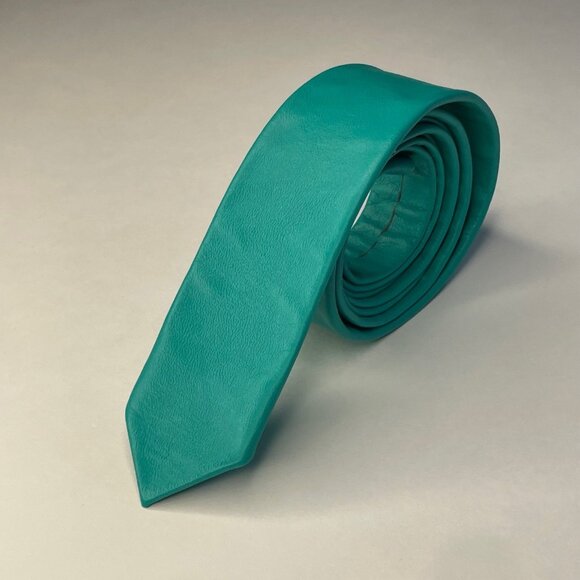 Vintage Unisex Skinny Mint Green Leather Necktie - Picture 5 of 6